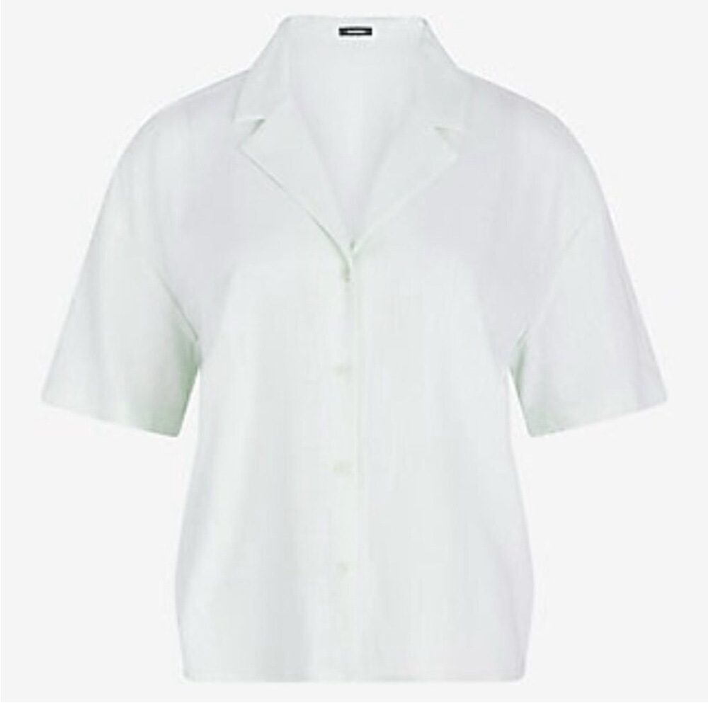 Express Linen-Blend Short Sleeve Button Up Boxy Shirt light green color M nwt